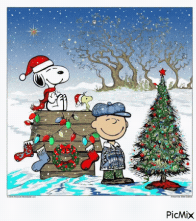 Snoopy And Charlie Brown Decorating Christmas Tree GIF