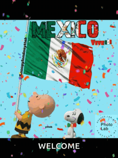 Snoopy And Charlie Brown Holding Mexico Flag GIF