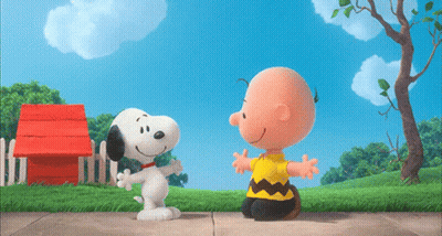Snoopy And Charlie Brown Hugging In Front Of Doghouse GIF