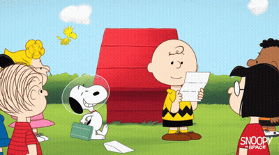 Snoopy And Charlie Brown In Front Of Red House GIF