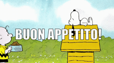 Snoopy And Charlie Brown With Buon Appetito Sign GIF