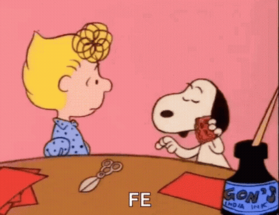 Snoopy And Lucy At Table With Gon's India Ink GIF