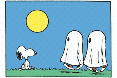 Snoopy And Three Ghosts Saying Trick Or Treats GIF