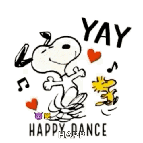 Snoopy And Woodstock Are Dancing Together With Hearts And Music Notes . GIF