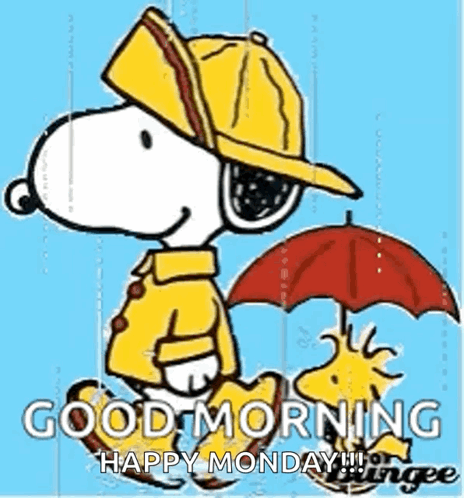Snoopy And Woodstock Are Wearing Raincoats And Hats And Holding An Umbrella In The Rain . GIF