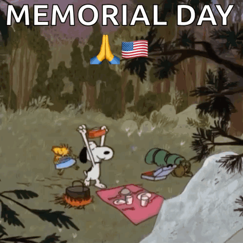 Snoopy And Woodstock Celebrating Memorial Day GIF