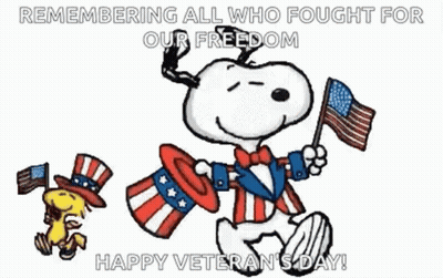 Snoopy And Woodstock Holding American Flags In Patriotic Hats GIF
