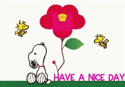 Snoopy And Woodstock Holding Flower Saying Have A Nice Day GIF