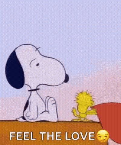 Snoopy And Woodstock Holding Heart In Front Of Faces GIF
