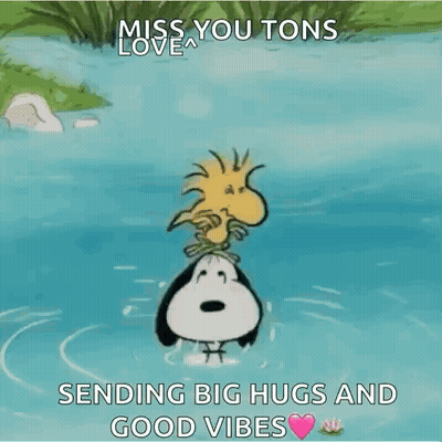 Snoopy And Woodstock In Water Miss You Tons GIF