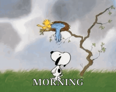 Snoopy And Woodstock Looking At Bird Nest Morning GIF
