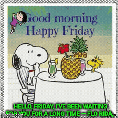 Snoopy And Woodstock Sitting At Table With Pineapple GIF