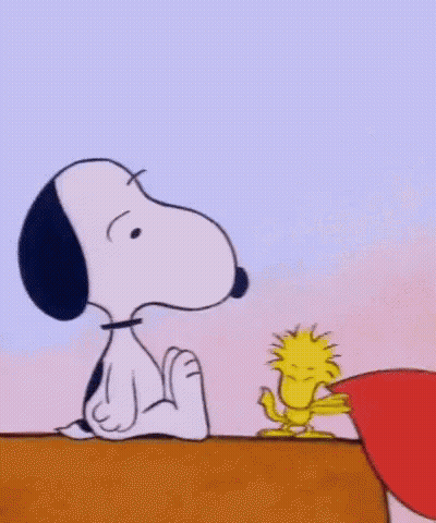Snoopy And Woodstock Sitting On Bench GIF