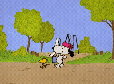 Snoopy And Woodstock Walking Down A Road GIF