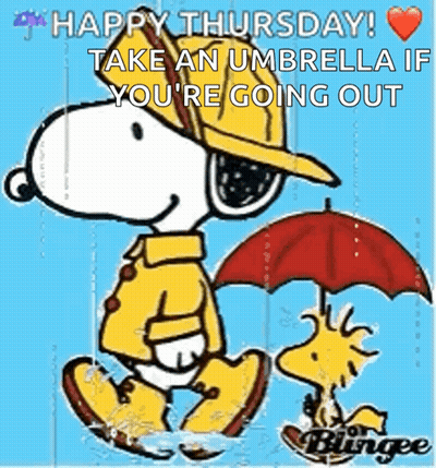Snoopy And Woodstock Walking In Rain GIF