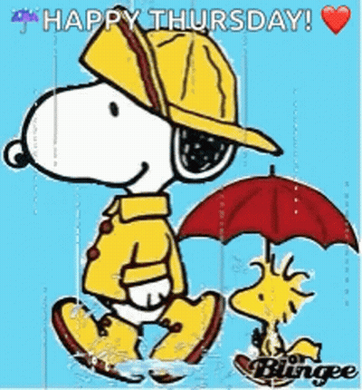 Snoopy And Woodstock Walking In Rain GIF