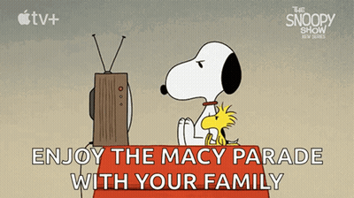 Snoopy And Woodstock Watching TV Enjoy Macy Parade GIF
