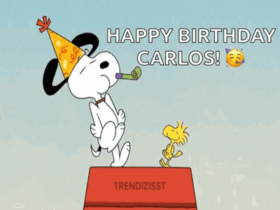 Snoopy Blowing Party Horn Happy Birthday Carlos GIF