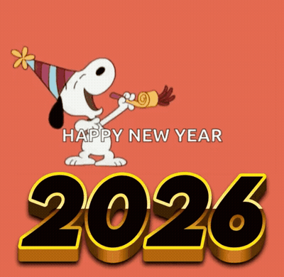 Snoopy Blowing Party Horn Happy New Year 2026 GIF