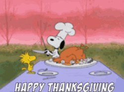 Snoopy Cutting Turkey Animated Thanksgiving GIF
