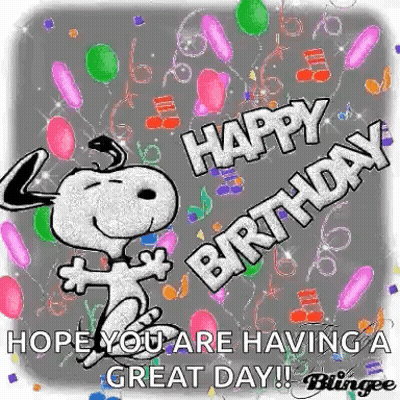 Snoopy Dancing On Birthday Card With Balloons GIF