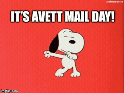 Snoopy Dancing On Red It's Avett Mail Day GIF