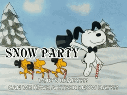 Snoopy Dancing  Woodstock Snow Party GIF