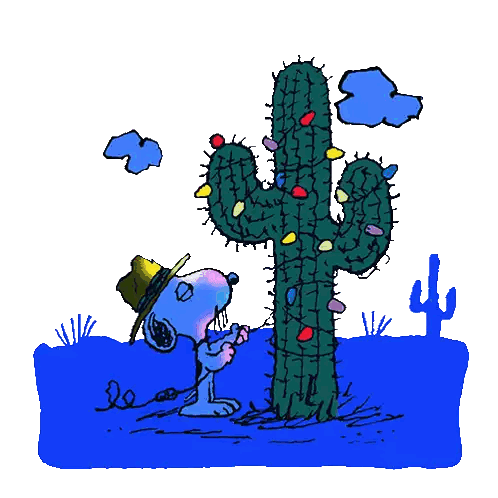 Snoopy Decorating Christmas Cactus Sticker