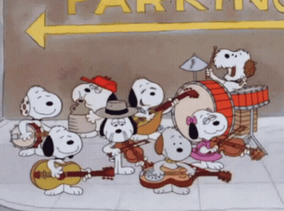 Snoopy Dogs Playing Guitars And Drums GIF