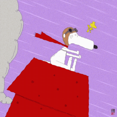 Snoopy Flying With Helmet And Scarf GIF