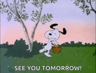 Snoopy Holding Basket In Field Saying See You Tomorrow GIF