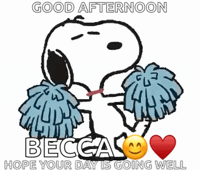 Snoopy Holding Blue Pom Poms Saying Good Afternoon Becca GIF