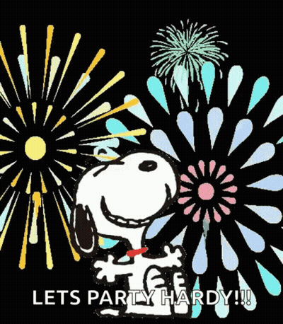 Snoopy Holding Firework Display Lets Party Hardy GIF