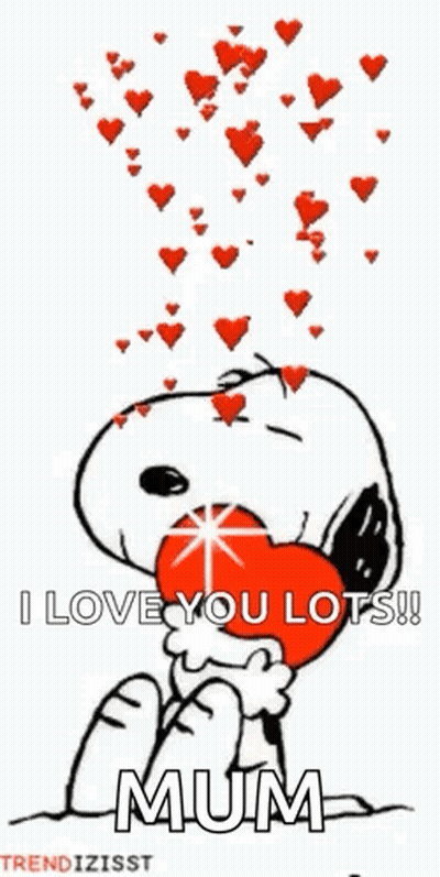 Snoopy Holding Heart In Mouth Saying I Love You Lots Mum GIF