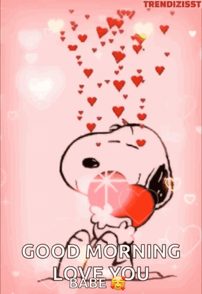 Snoopy Holding Heart Saying Good Morning Love You Babe GIF