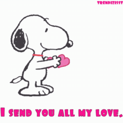 Snoopy Holding Heart Saying I Send You All My Love GIF