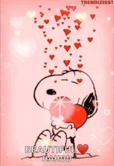 Snoopy Holding Heart With Hearts Coming Out Of Mouth GIF