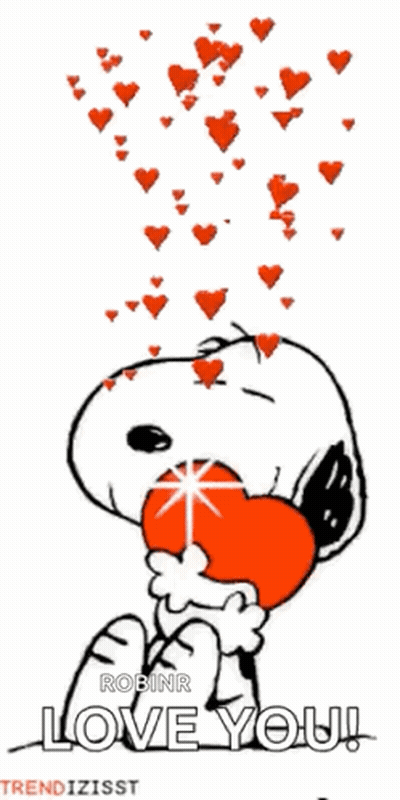 Snoopy Holding Heart With Hearts Falling GIF
