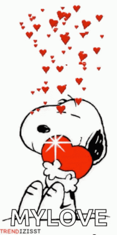 Snoopy Holding Heart With Hearts Falling Out GIF