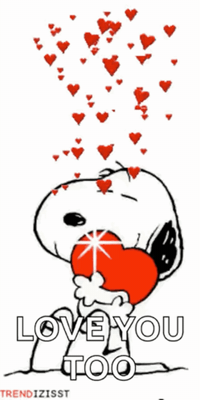 Snoopy Holding Red Heart Saying Love You Too GIF