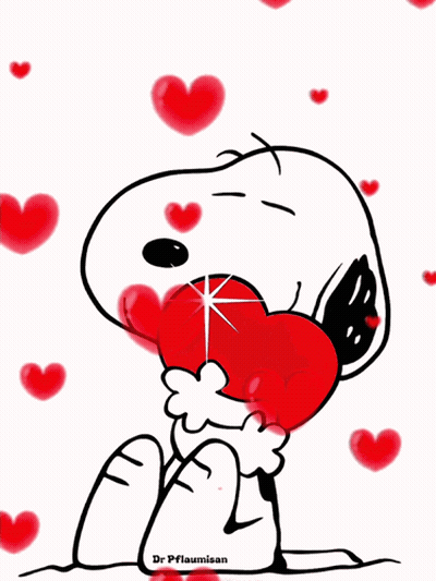 Snoopy Holding Red Heart With Hearts Around Him GIF