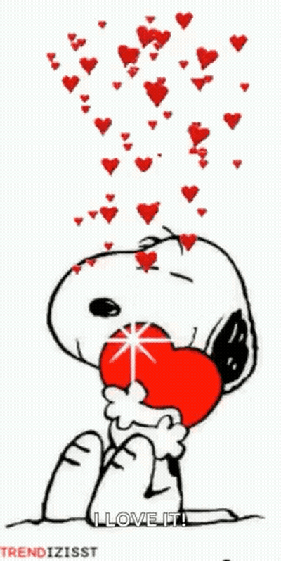 Snoopy Holding Red Heart With Hearts Falling GIF