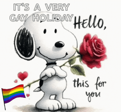 Snoopy Holding Red Rose And Rainbow Flag GIF