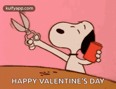 Snoopy Holding Scissors And Cup Of Coffee GIF