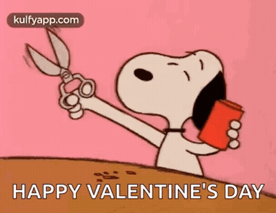 Snoopy Holding Scissors And Soda Can GIF