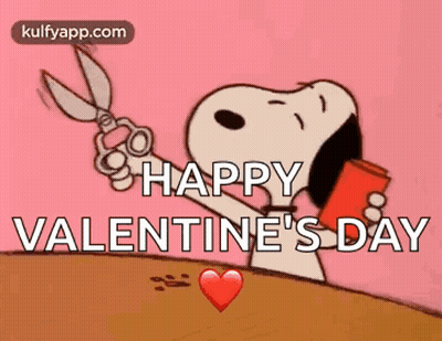Snoopy Holding Scissors Saying Happy Valentine's Day GIF