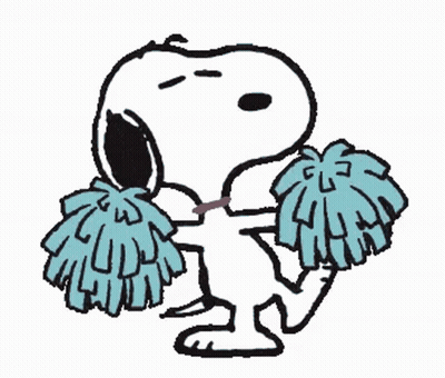 Snoopy Holding Two Blue Pom Poms GIF