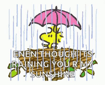 Snoopy Holding Umbrella In Rain Saying Enen Though Its Raining You R My Sunshine GIF