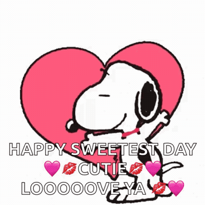 Snoopy Hugging Pink Heart Saying Happy Sweetest Day Cutie Looooove Ya GIF