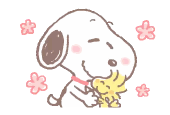Snoopy Hugging Woodstock With Pink Flowers Sticker